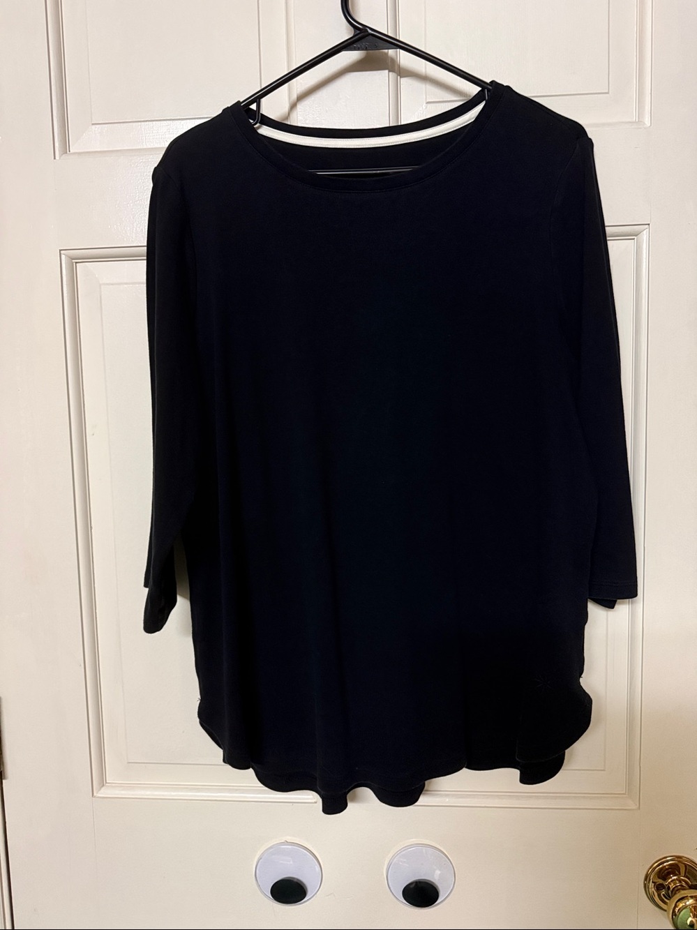 Isaac Mizrahi Essentials 3/4 sleeve Curved Hem Top Black size 1X A311384 EUC
